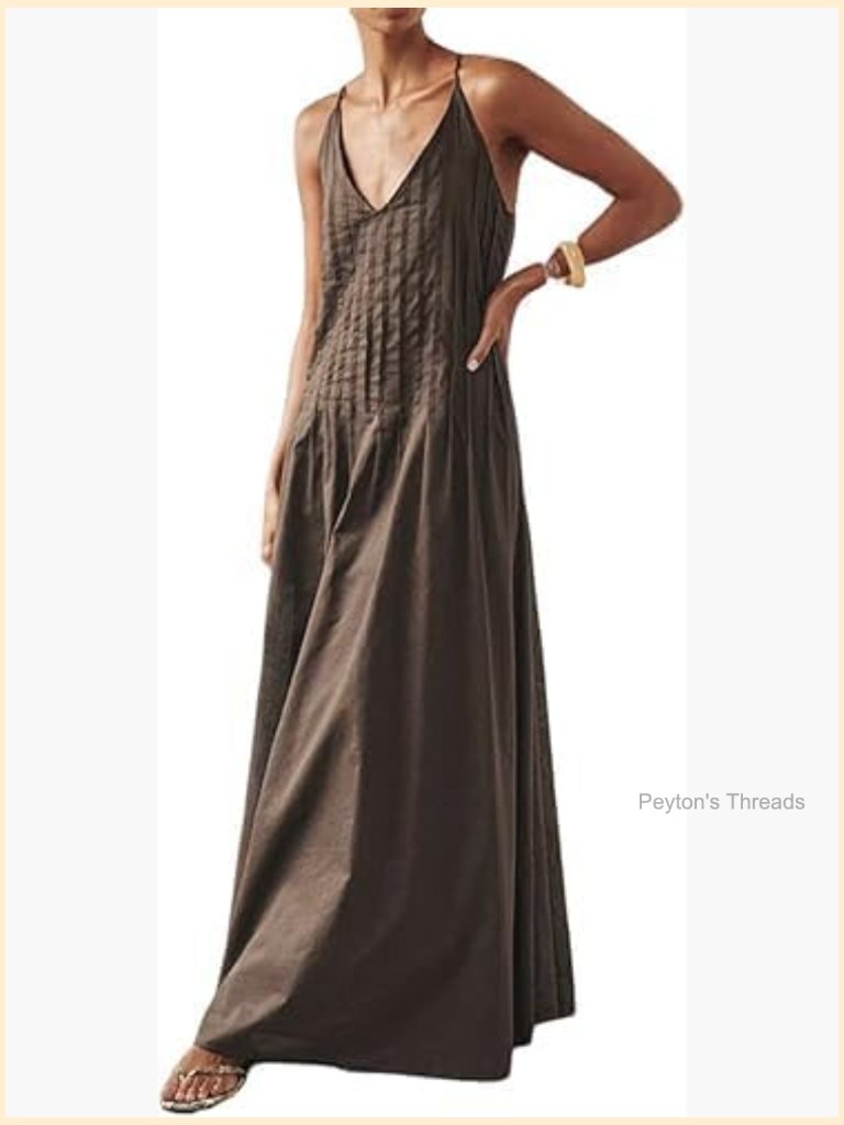 Sleeveless V Neck Pleated Backless Maxi Dress